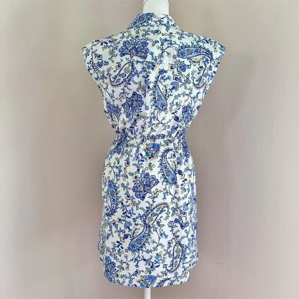 Milly Maxwell Sketched Paisley Dress in Blue and White Size 4